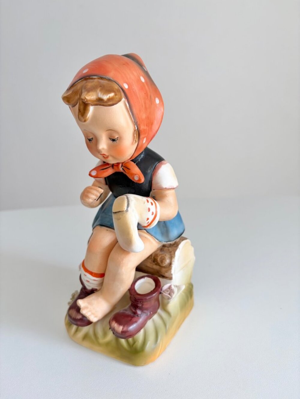 Vintage 1960s Cottagecore Girl Darning Sock Figurine Made in Japan Enterprise